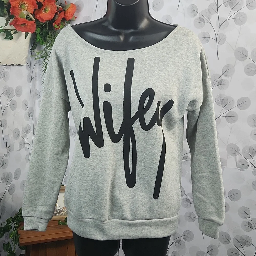 "Wifey" Graphic Off-the-Shoulder Sweatshirt - Picture 3 of 6